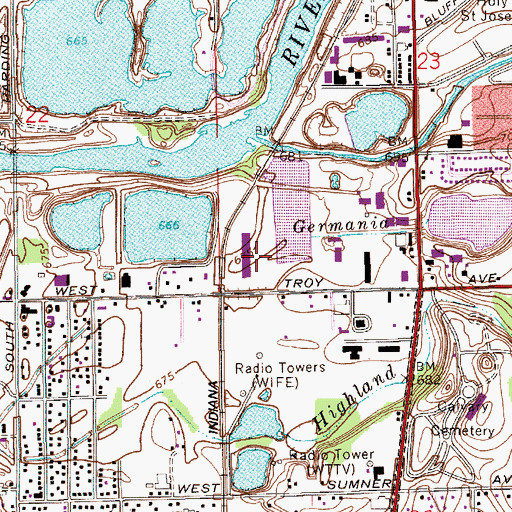 Topographic Map of Germania Creek, IN