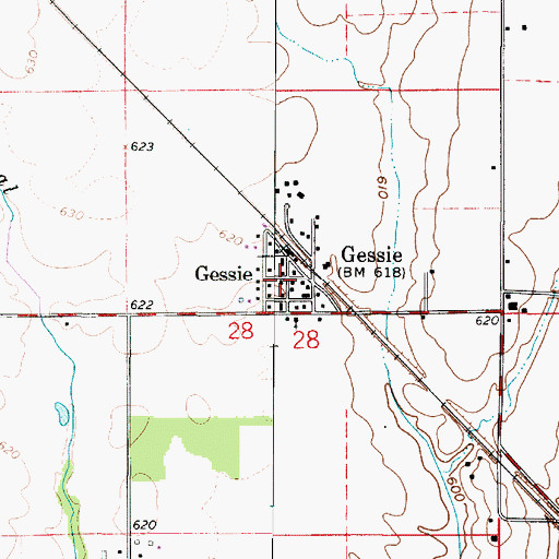 Topographic Map of Gessie, IN