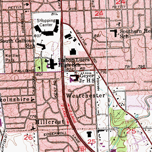 Topographic Map of Ben F Geyer Middle School, IN