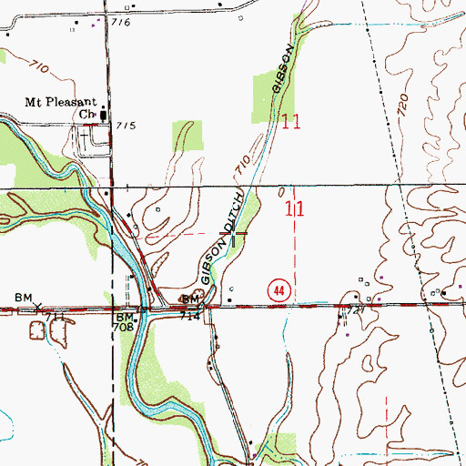 Topographic Map of Gibson Ditch, IN