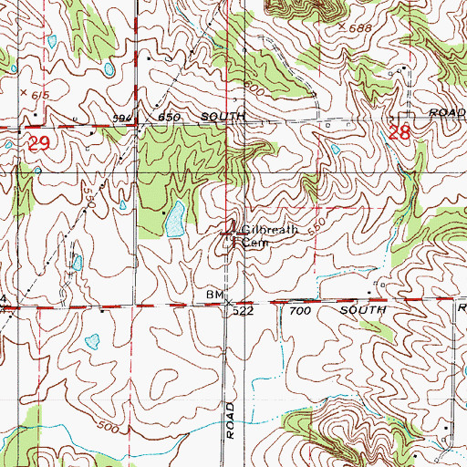 Topographic Map of Gilbreath Cemetery, IN
