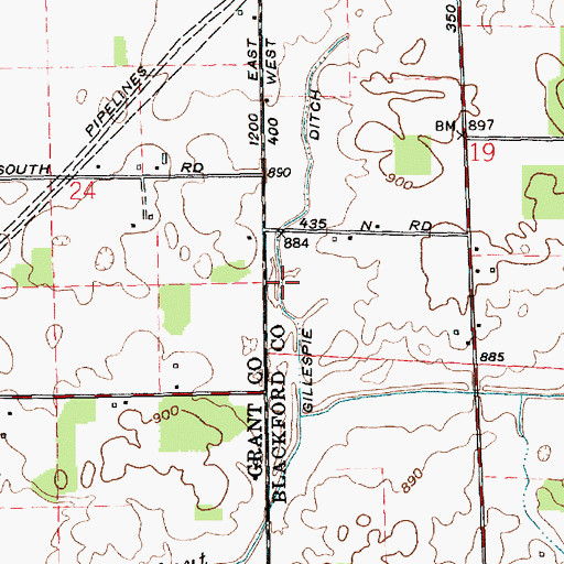 Topographic Map of Gillespie Ditch, IN
