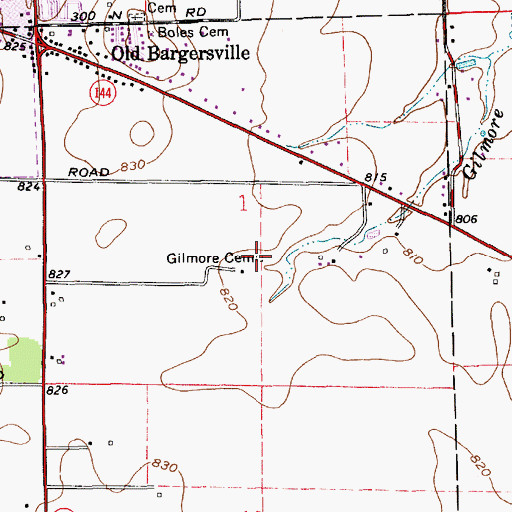 Topographic Map of Gilmore Cemetery, IN