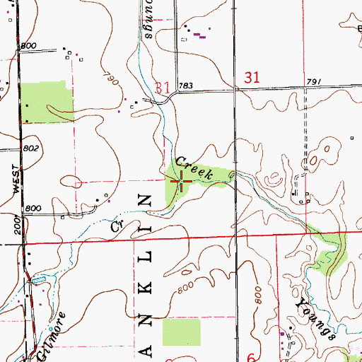 Topographic Map of Gilmore Creek, IN