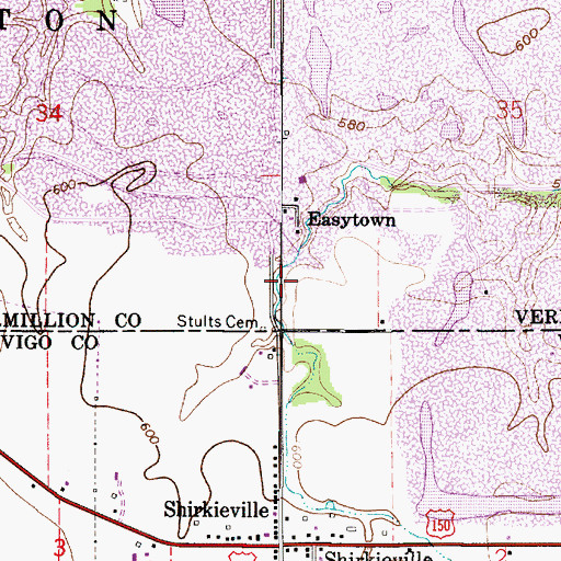 Topographic Map of Gin Creek, IN