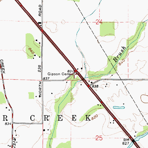 Topographic Map of Gipson Cemetery, IN