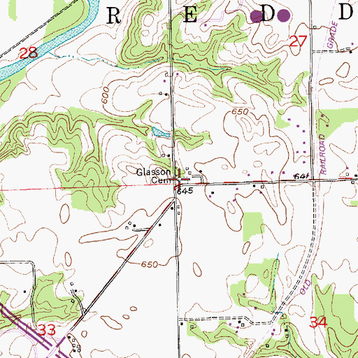 Topographic Map of Glasson Cemetery, IN