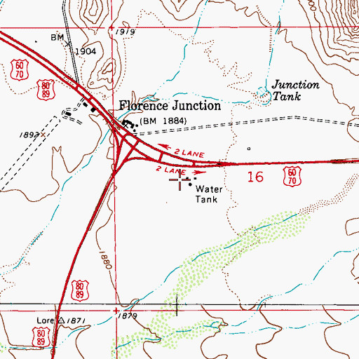 Topographic Map of Arizona Highway Department Florence Junction Maintenance Camp, AZ