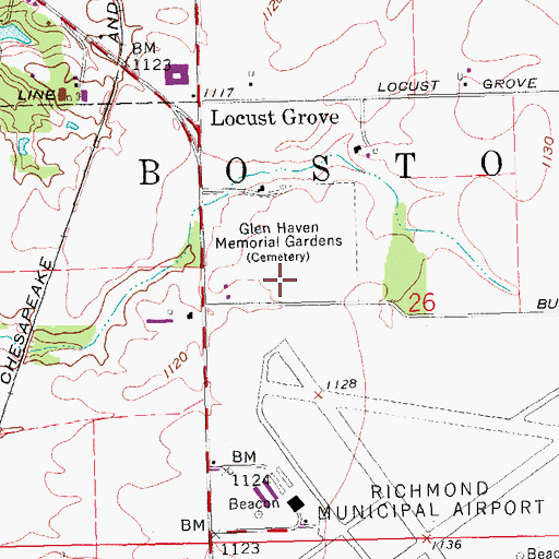 Topographic Map of Glen Haven Memorial Gardens, IN