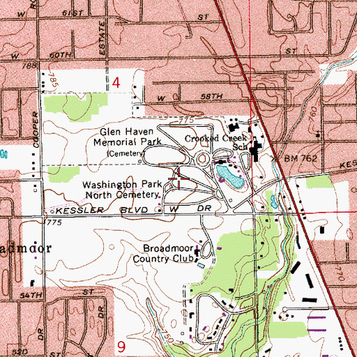 Topographic Map of Washington Park North Cemetery, IN