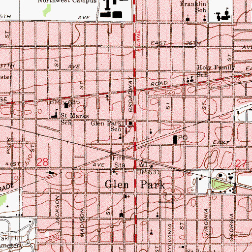 Topographic Map of Glen Park School, IN