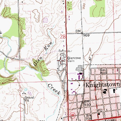 Topographic Map of Glencove Cemetery, IN