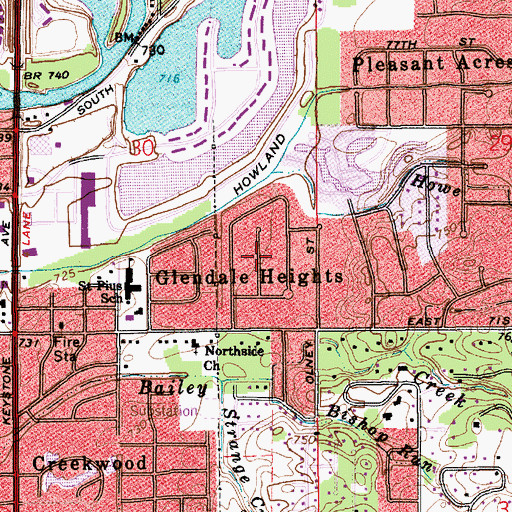 Topographic Map of Glendale Heights, IN