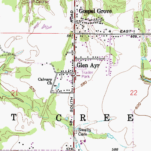 Topographic Map of Glen Ayre, IN