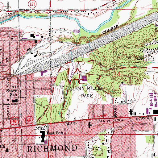 Topographic Map of Glenn Miller Park, IN