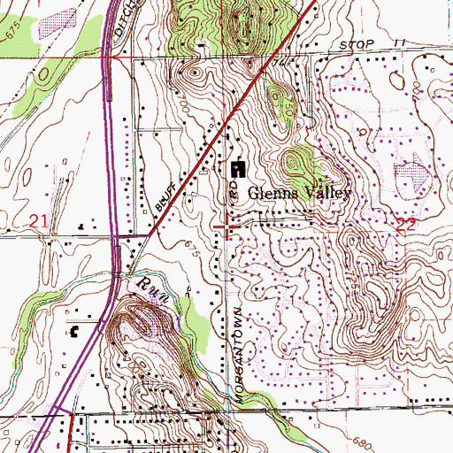 Topographic Map of Glenns Valley, IN