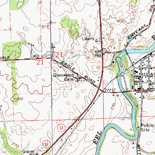 Topographic Map of Glenwood Cemetery, IN