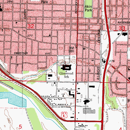 Topographic Map of Glenwood School, IN
