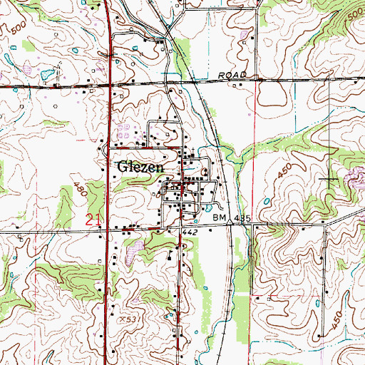 Topographic Map of Glezen, IN