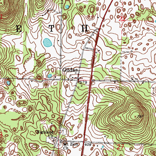 Topographic Map of Glidas, IN