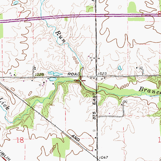 Topographic Map of Glue Run, IN
