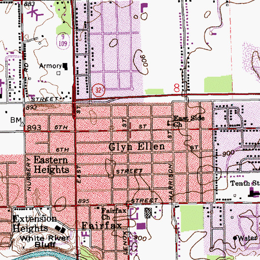 Topographic Map of Glyn Ellen, IN