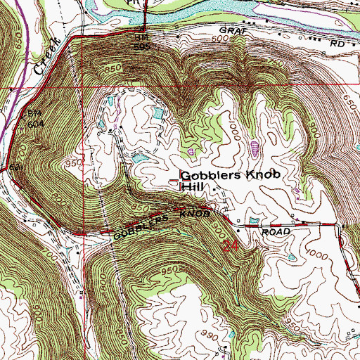 Topographic Map of Gobblers Knob Hill, IN