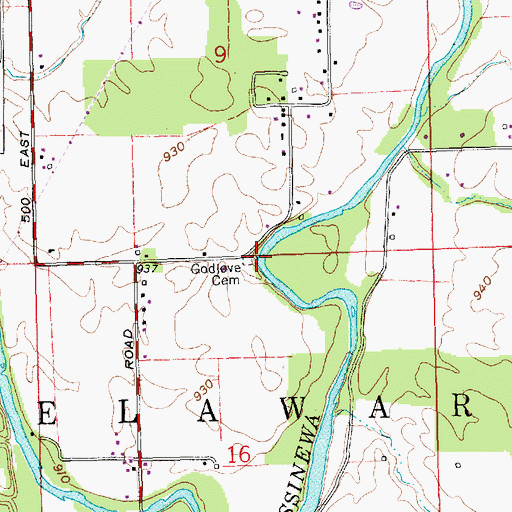 Topographic Map of Godlove Cemetery, IN