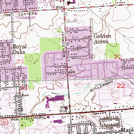 Topographic Map of Golden Acres, IN