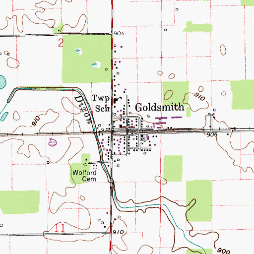 Topographic Map of Goldsmith, IN