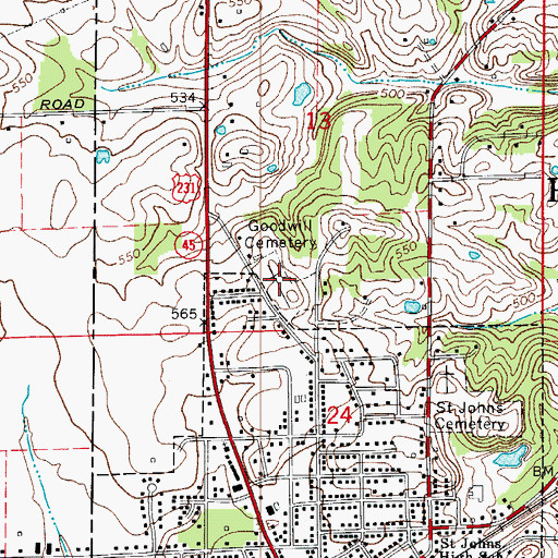 Topographic Map of Goodwill Cemetery, IN