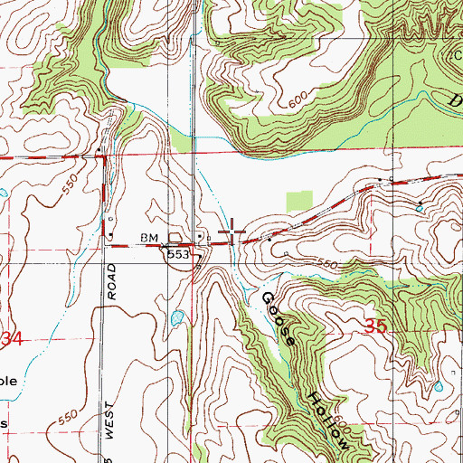 Topographic Map of Goose Hollow, IN