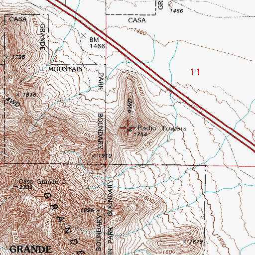 Topographic Map of KSAA-FM (Casa Grande), AZ