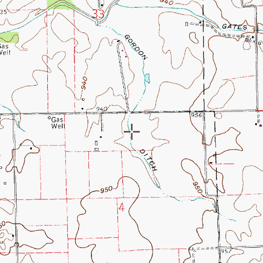 Topographic Map of Gordon Ditch, IN