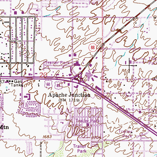 Topographic Map of KSTM-FM (Apache Junction), AZ