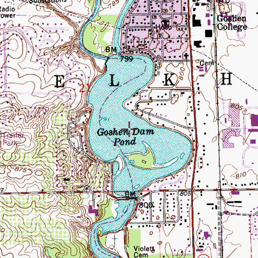 Topographic Map of Goshen Dam Pond, IN