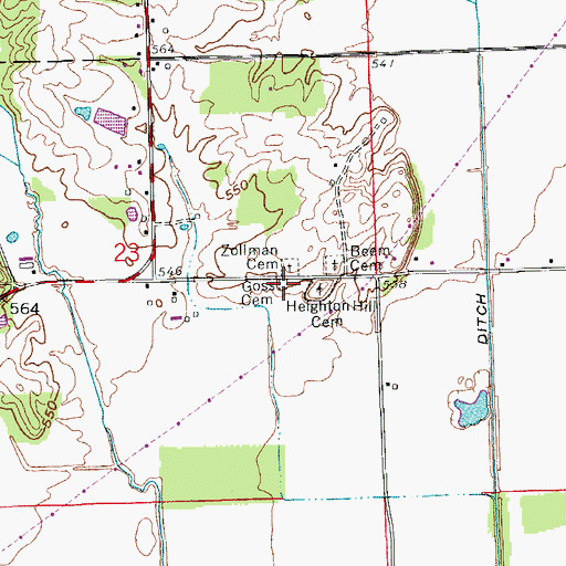 Topographic Map of Goss Cemetery, IN