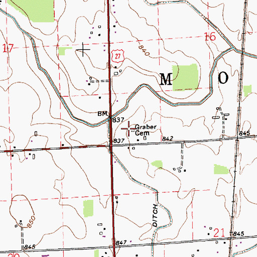 Topographic Map of Graber Cemetery, IN