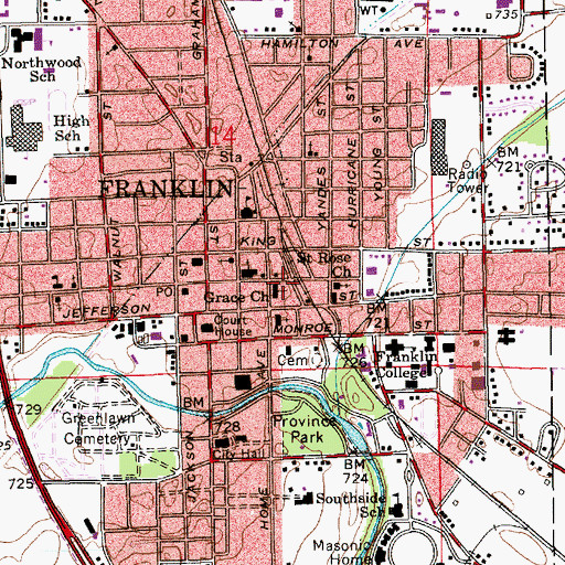 Topographic Map of Franklin Assembly Church, IN