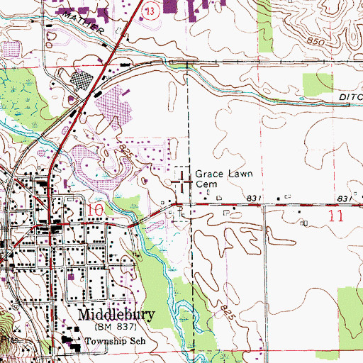 Topographic Map of Grace Lawn Cemetery, IN