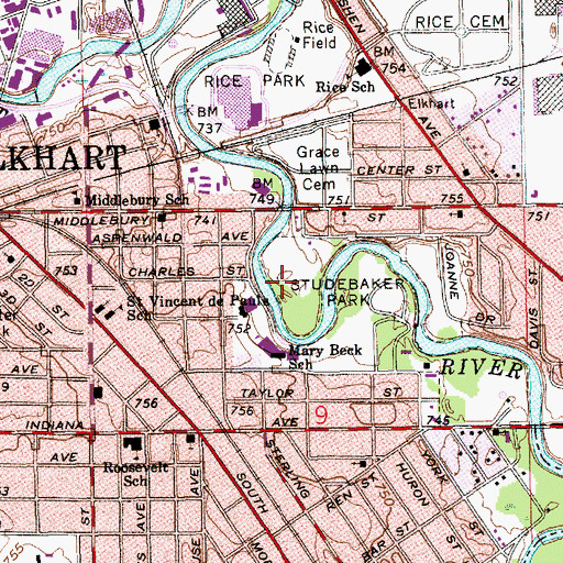 Topographic Map of Grace Lawn Cemetery, IN