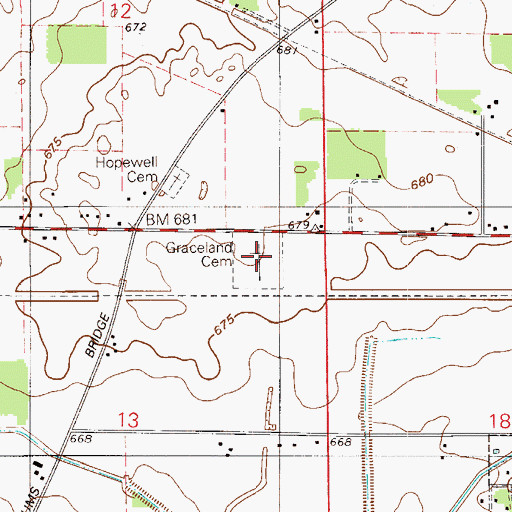 Topographic Map of Graceland Cemetery, IN