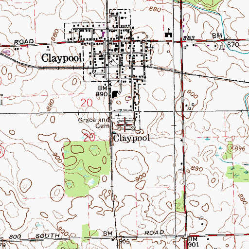 Topographic Map of Graceland Cemetery, IN