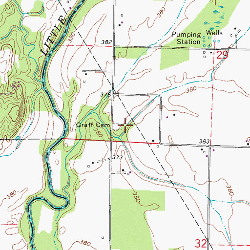 Topographic Map of Graff Cemetery, IN