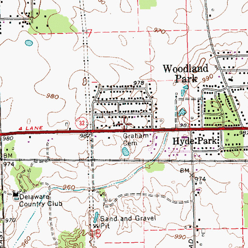 Topographic Map of Graham National Cemetery, IN