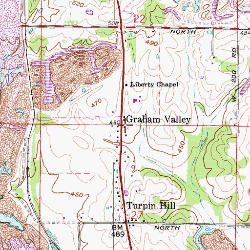 Topographic Map of Graham Valley, IN