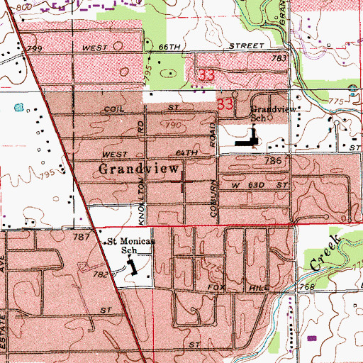 Topographic Map of Grandview, IN
