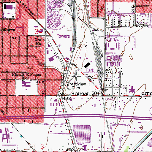 Topographic Map of Grandview Cemetery, IN