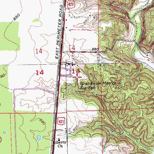 Topographic Map of Grandview Memorial Garden, IN