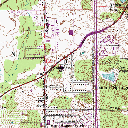 Topographic Map of Grandview Elementary School, IN